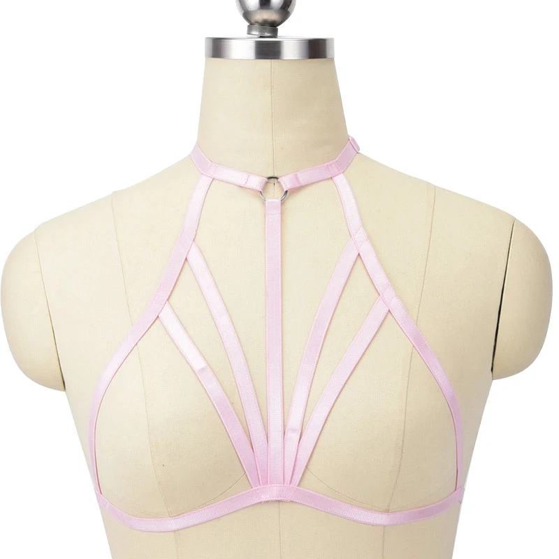 Эластичный бюстгальтер в клетку регулируемый красный на шею готическое