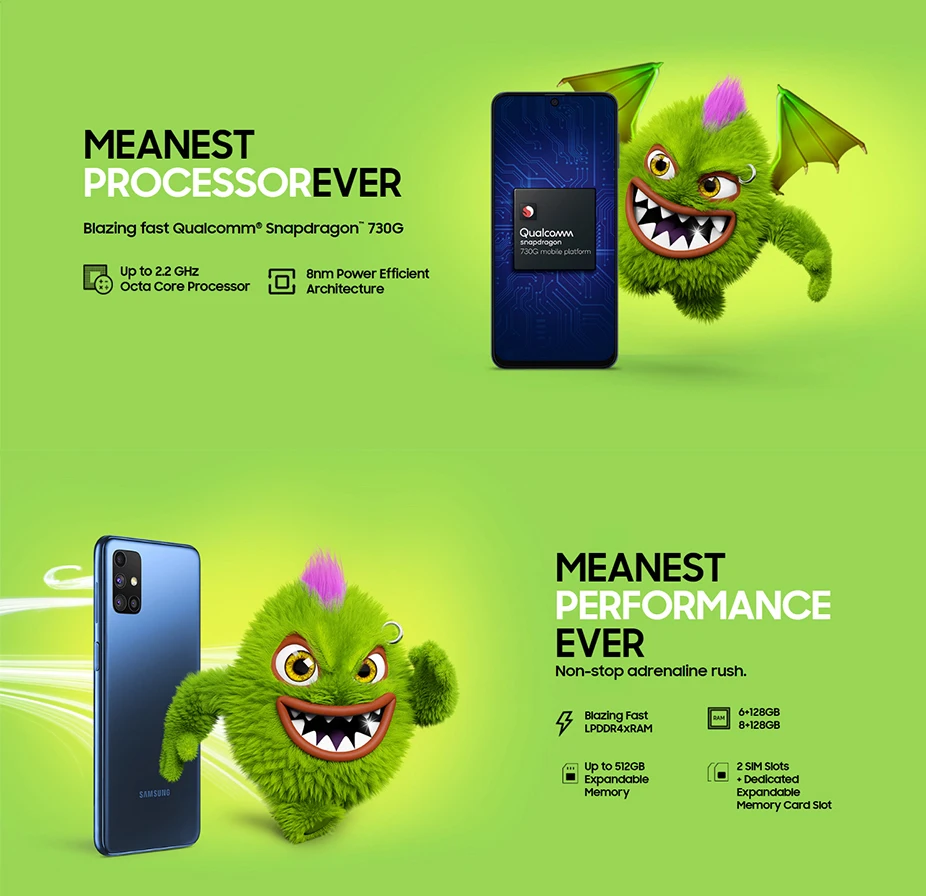 Смартфон Samsung Galaxy M51 M515F 128 ГБ ОЗУ 8 Гб ПЗУ 6 7 дюйма 7000 мАч NFC Snapdragon 730G | Мобильные