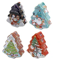 4pcs christmas gift box tinplate xmas tree shape candy box cookie chocolate wrapping boxes party new year decoration navidad