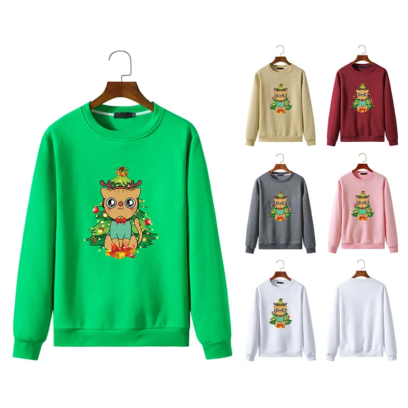 

Christmas Cat Print Round Neck Long Sleeve Sweatshirt Men Pullover Clothes