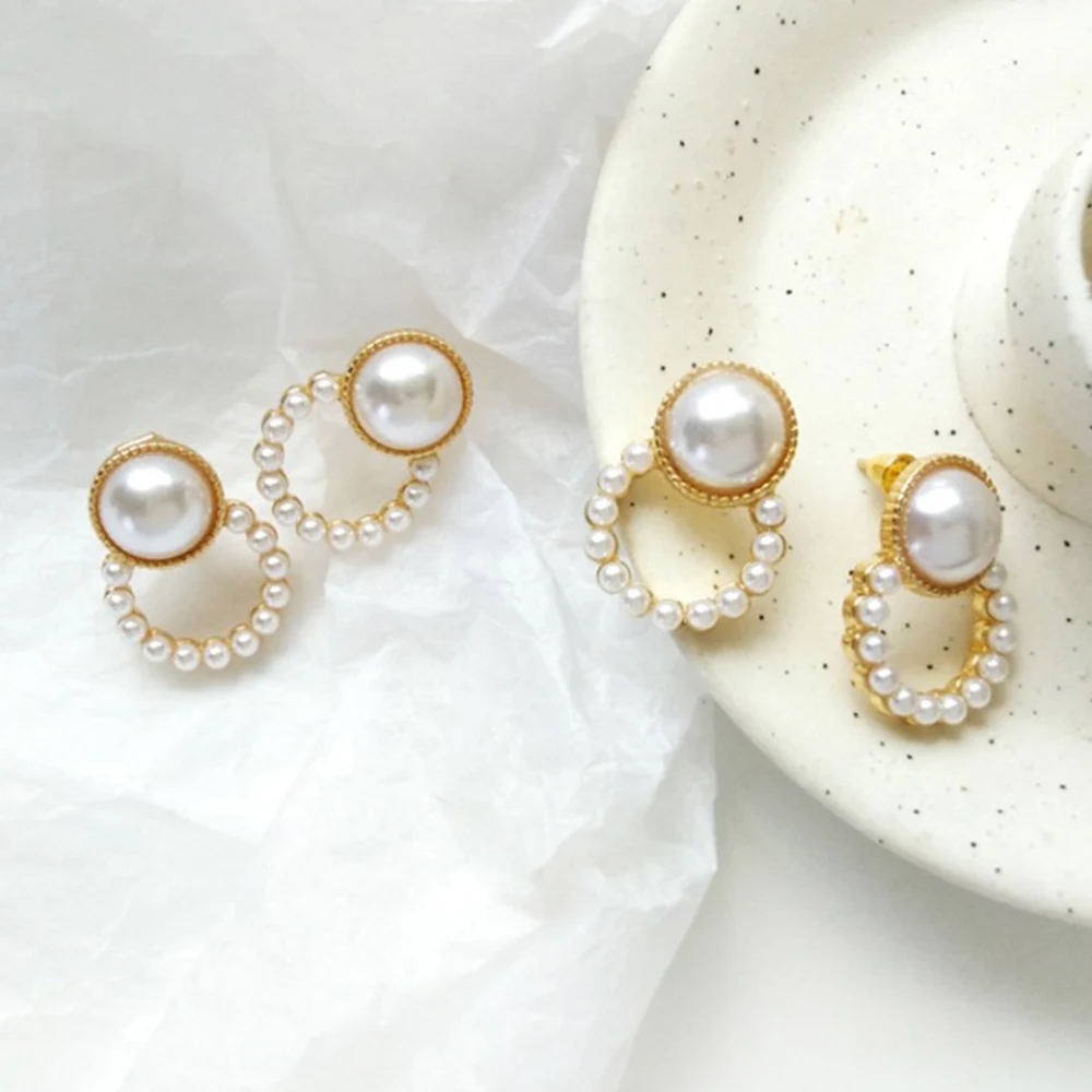 Женские Геометрические серьги гвоздики с искусственным жемчугом золотого цвета