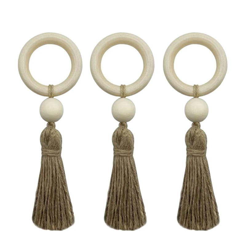 

10 Pcs Wooden Napkin Rings with Tassels,for Wedding,Family Gathering Party or Rustic Country Dining Table Decor