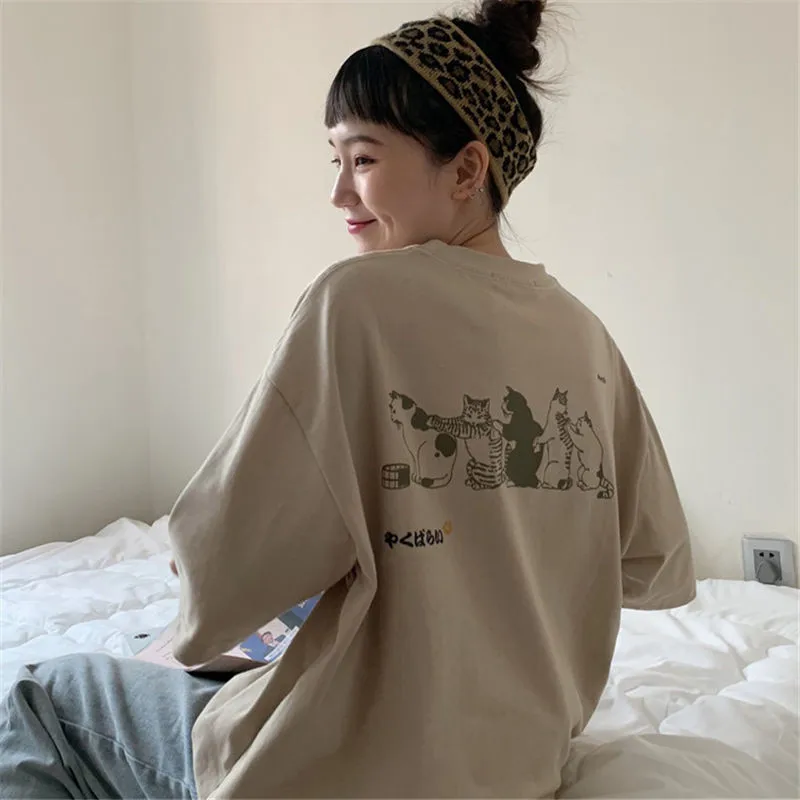 

High Street School Lovely Cartoon Printed Female Tshirt Girls Kawaii Cute Girls Women Summer New Design Summer Streetwear