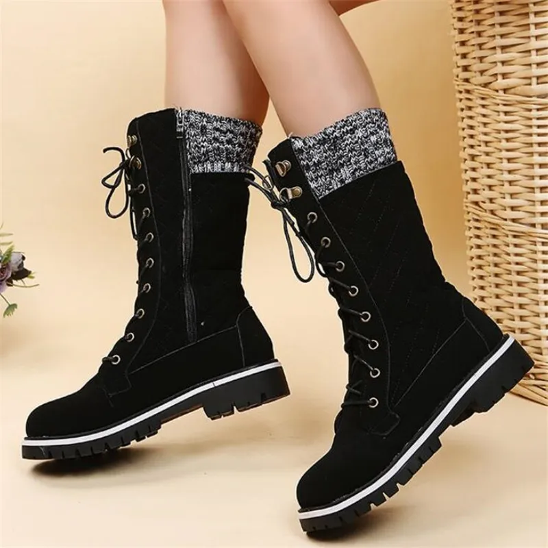 

Plus size women's boots winter new high-tube lace-up women's riding boots breathable platform women's shoes snow boots
