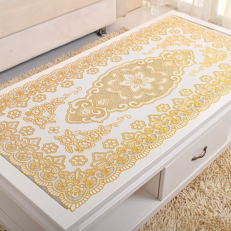 

Gilded pattern Decorative PVC Tablecloth Round table With Waterproof Oilproof Thick Wedding Dining Table Cover Tea Table Cloth