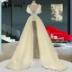 Элегантное белое вечернее платье 2021, простое блестящее длинное платье для выпускного вечера со съемным шлейфом, праздничные платья с открытыми плечами Aso Ebi