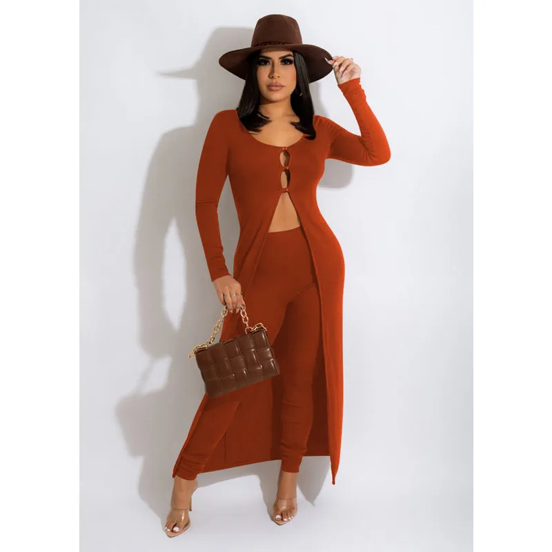 

Fall Clothes Solid Cardigan Big Cloak Sexy Two Piece Set Women Crop Top+Pants Sets Lounge Club Outfit Streetwear Wholesale Items