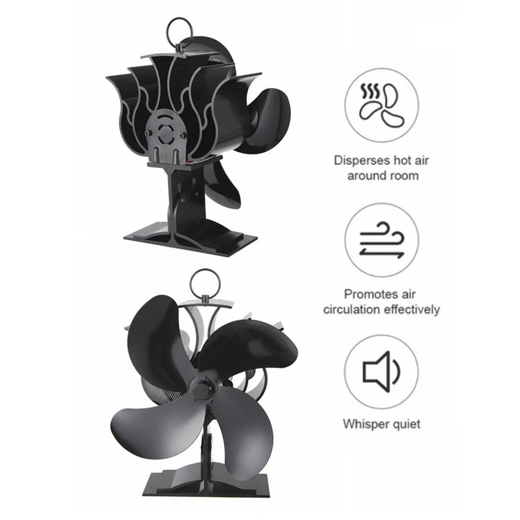 

4 Blades Heat Powered Fireplace Stove Fan Eco Friendly Aluminium Black