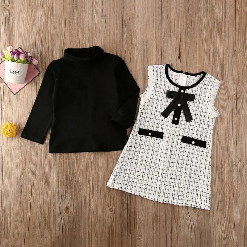 

2Pcs Kid Baby Girl Clothes Long Sleeve Top T-shirt Plaid Dress Formal Outfit 1-7Y