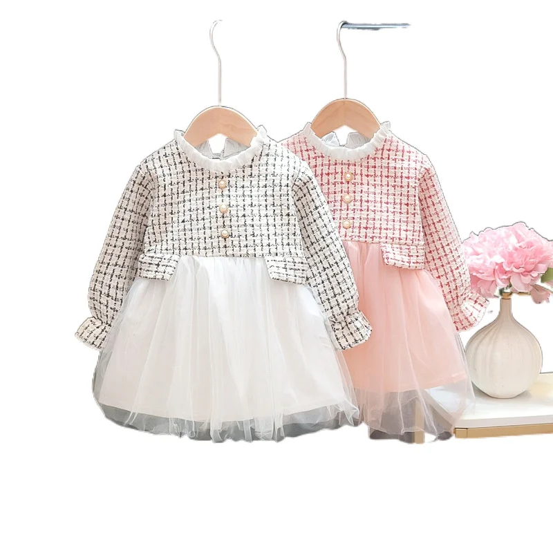 

Girls Plaid Skirt Spring and Autumn New Korean Girl Baby Net Yarn Dress Little Girl Spring Princess Dress