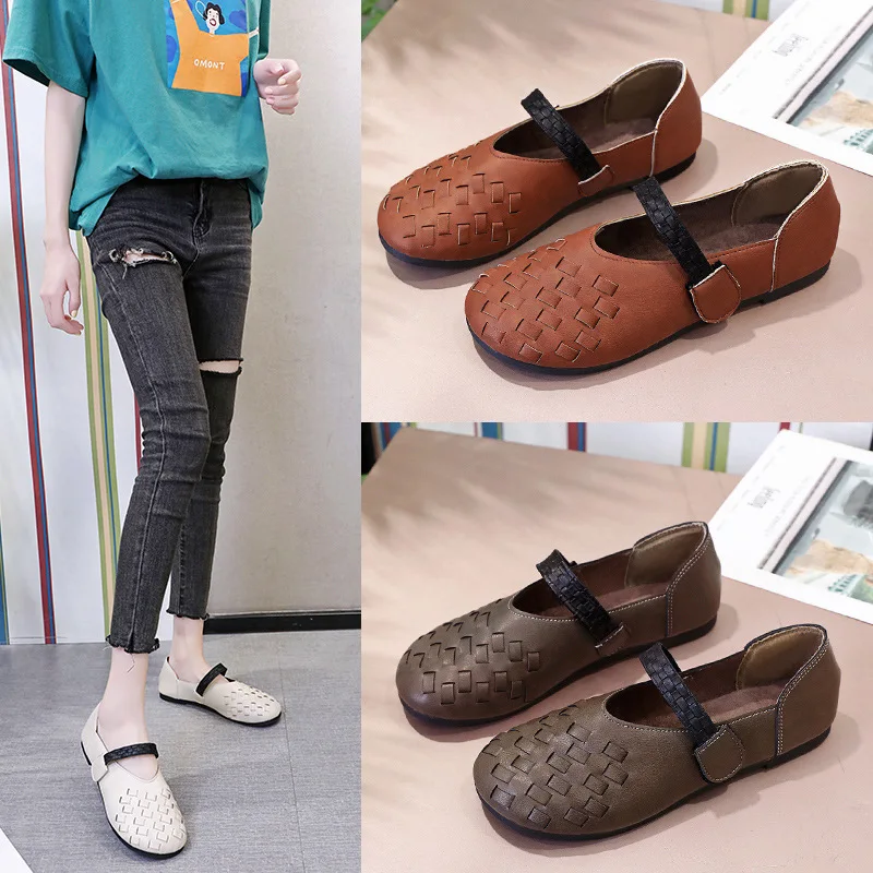 

European And American Women's Shoes Summer New Fashion Retro Single Shoes Plus Size Female Woven Hollow Out Casual Sandals