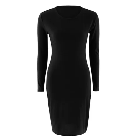Женское повседневное базовое черное, серое однотонное черное облегающее Клубное платье с длинным рукавом на осень и зиму Прямая поставка
