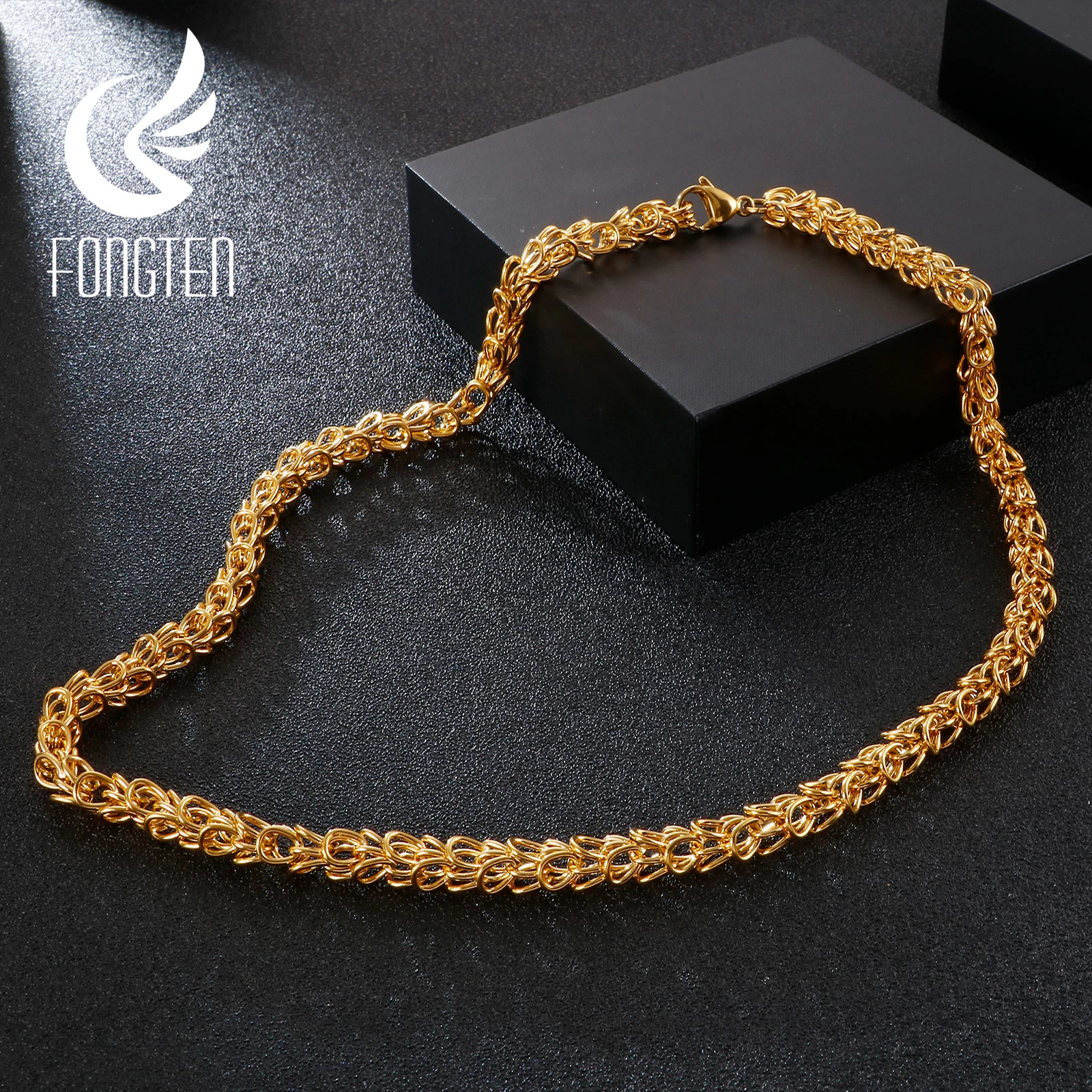 Fongten простой Панк звеньевая цепь мужское ожерелье из нержавеющей стали длинное