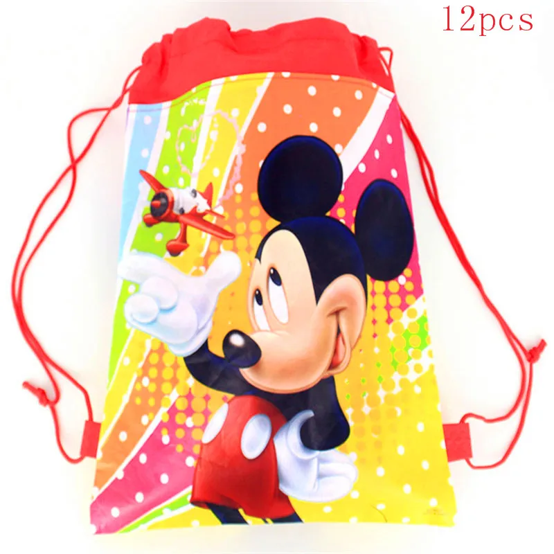 Mickey-6-12pcs 12 шт Дисней Микки Маус мультфильм нетканые ткани шнурок сумки Минни Маус Рождественская конфетка сумка школьная сумка мешок для хранения - Цвет: Mickey-6-12pcs