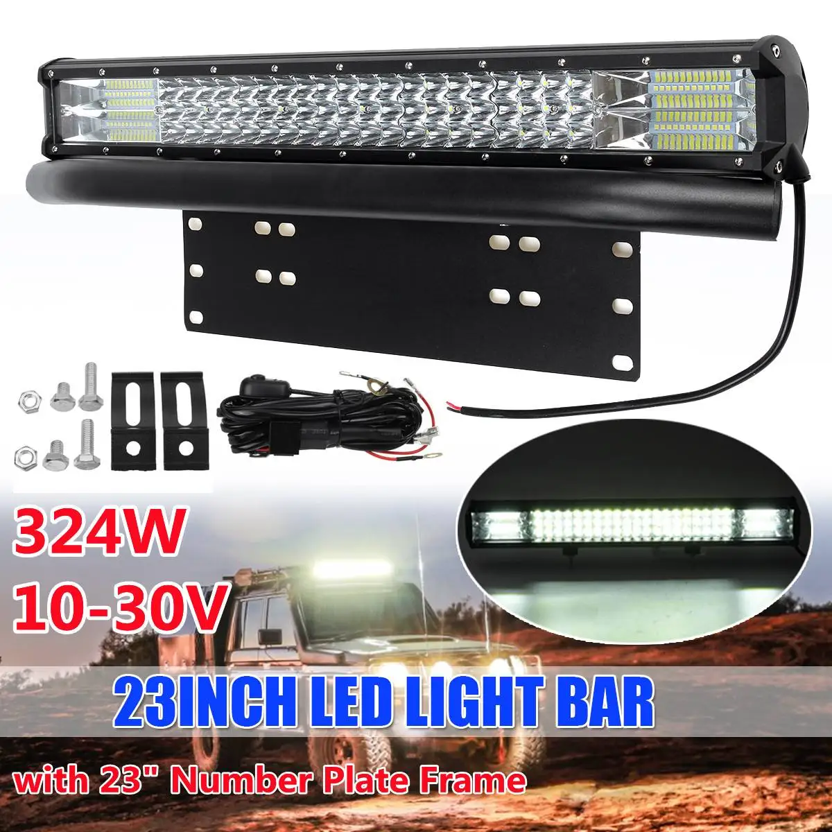 

Трехрядсветодиодный светодиодная световая панель 324 Вт 23 дюйма точечный прожектор + рамка номерной Таблички + комплект проводки 10-30 В постоя...