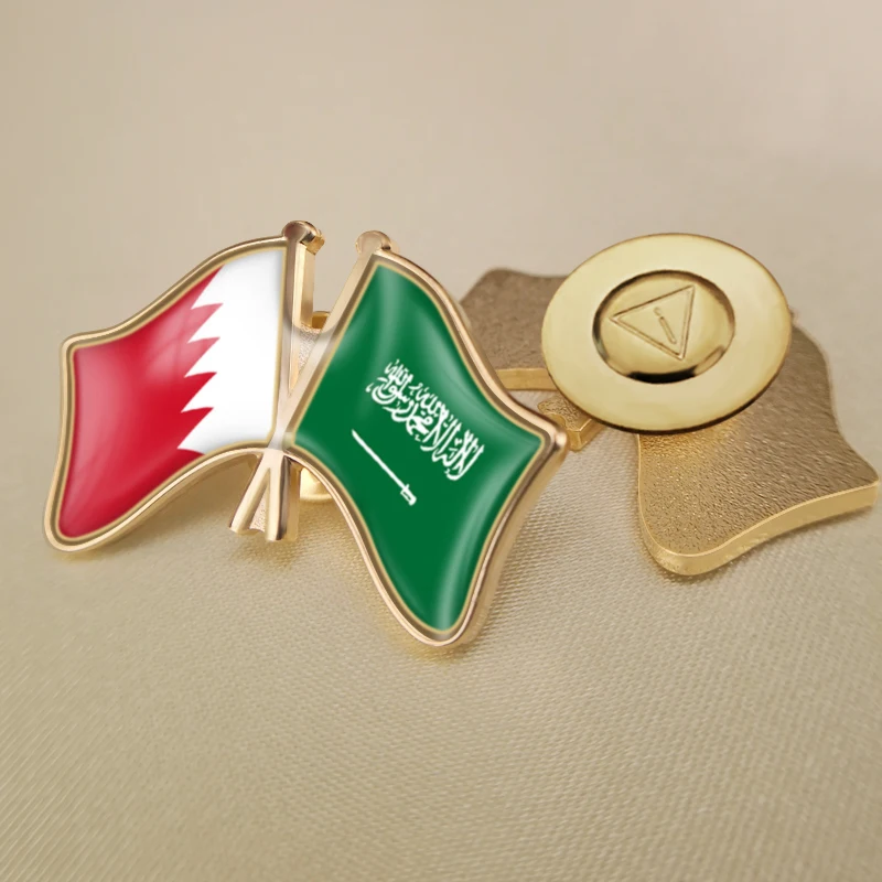 Saudi Arabia and Bahrain Crossed Double Friendship Flags Lapel Pins Brooch Badges images - 6
