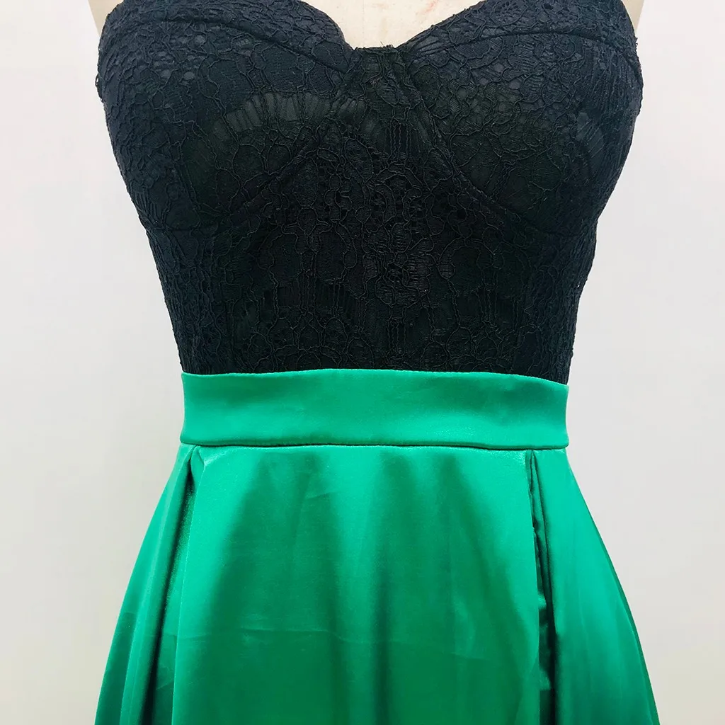 

Summer Ladies Sexy Dress Strapless Neck Patchwork Sleeveless Lace Split Long Dress Party Ball Charming Dress Z1123