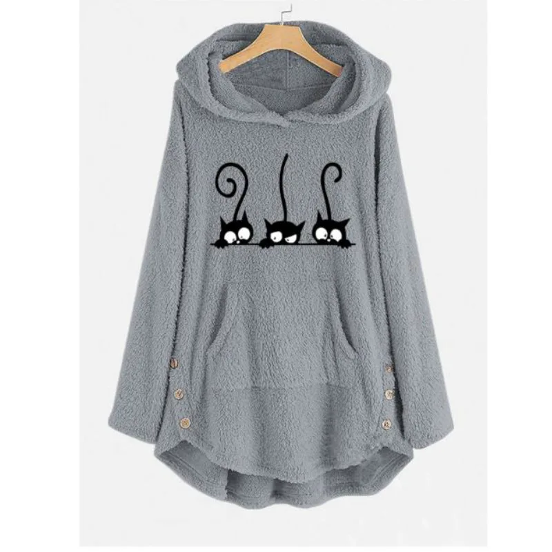 

Hoodies Sweatshirts Women Warm Loungewear Embroidered Fleece Top Loose Furry Hooded Top Female Homewear Winter Clothes Women