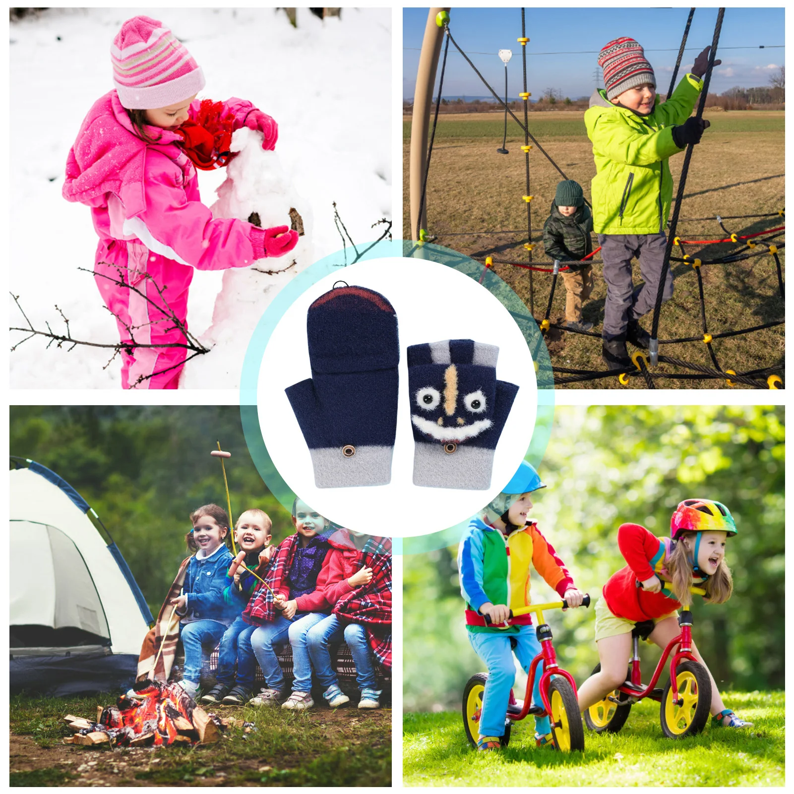 

Lovely Children Knitted Warm Gloves Windproof Half-finger Gloves Winter Warmer Catton Gloves For Kids