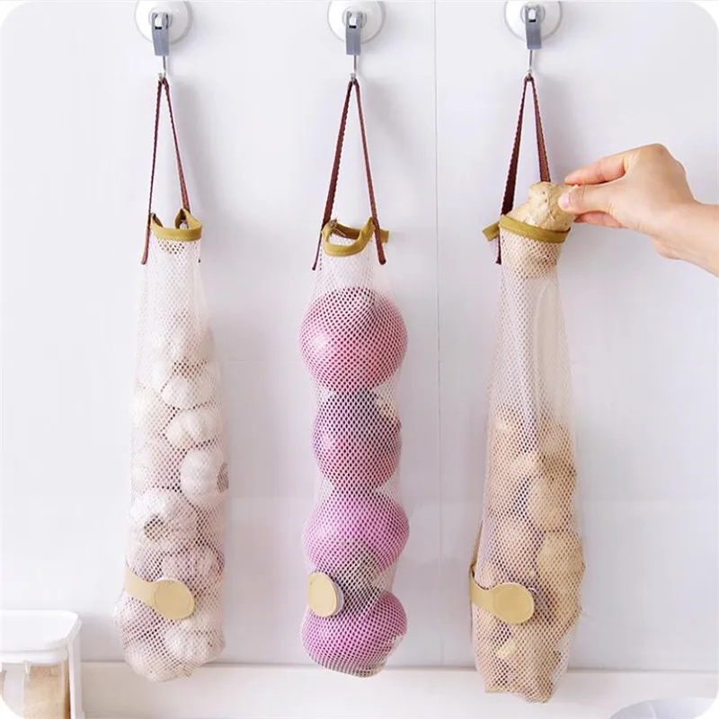 

Kitchen Fruits Vegetables Storage Hanging Bag Reusable Grocery Produce Bags Mesh Ecology Shopping Tote Bag Onion Organization