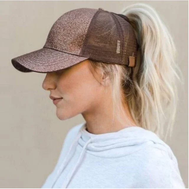 Бейсболка YLWHJJ Женская в сеточку модная кепка с открытой спиной и блестками для