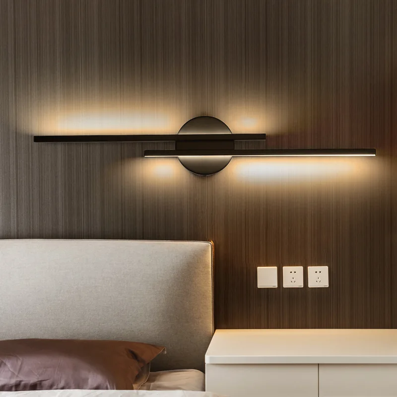 구매 현대 LED 벽 램프 침실 머리맡 독서 Sconce 거실 배경 복도 북유럽 흑백 바 스트립 장식 조명
