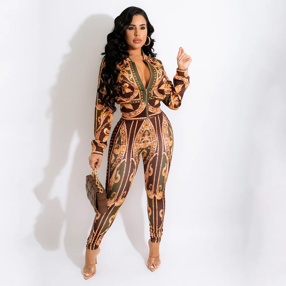 

Tie Dye Long Sleeve Zipper Coats Jacket Tops Female High Waist Pencil Pants Track Suit Set For Women Two Piece Outfits Wholesale