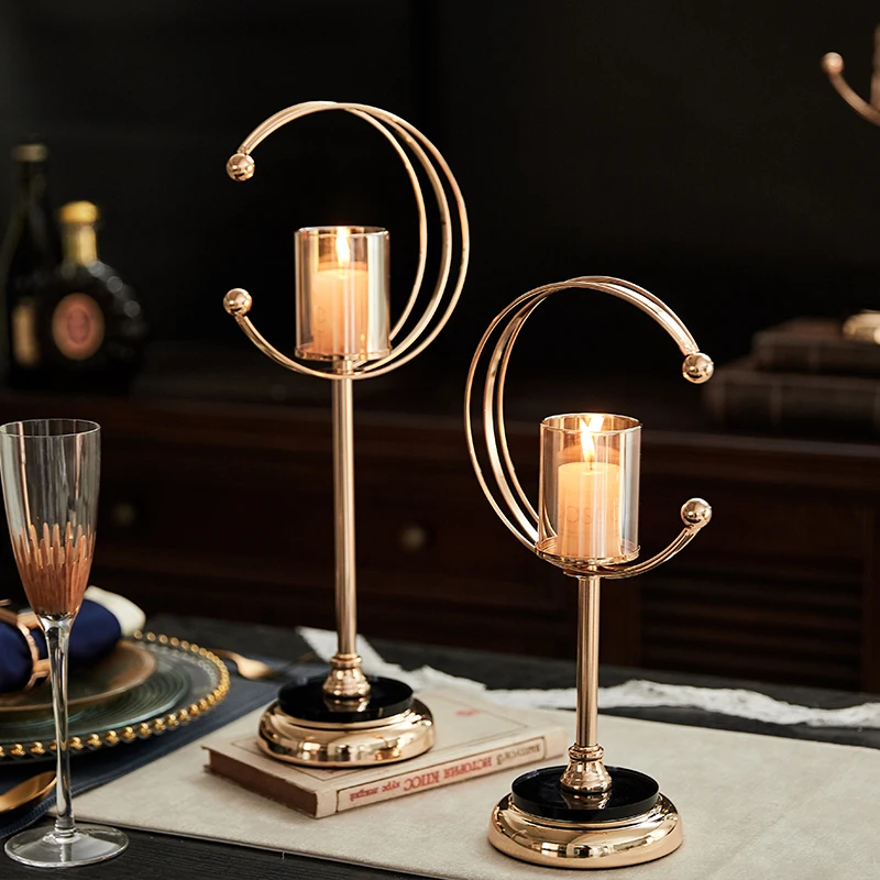 

Золотистый стеклянный подсвечник, дизайнерский светильник для чая, Свадебный металлический декор, центральный стол DL60ZT