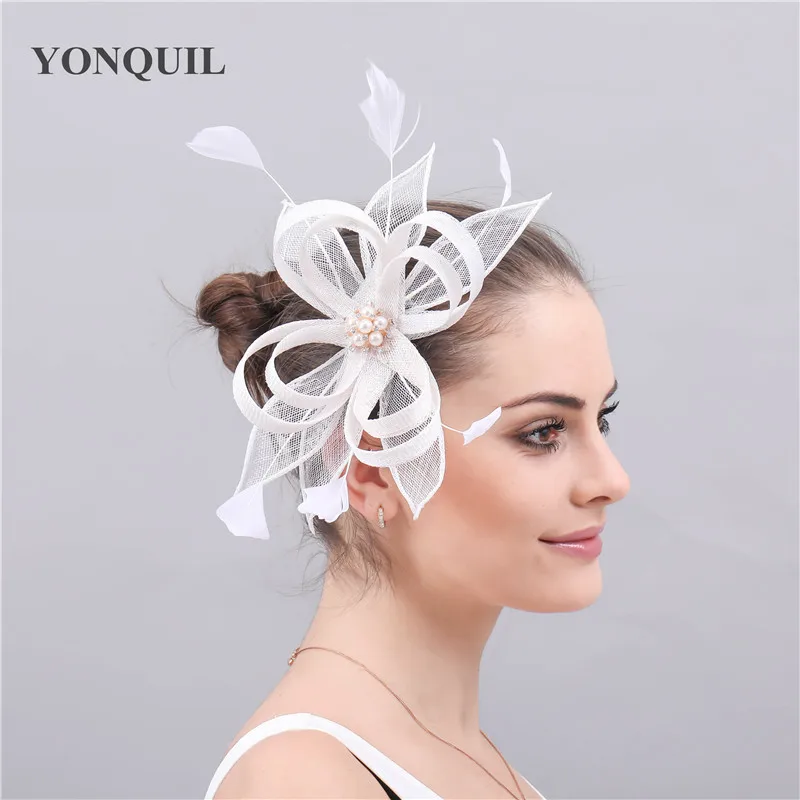 

White Sinamay Wedding Headdress For Bridal Elegant Hat Fascinator Hair Accessories Hair Pin Bridal Ladies New Fashion Headwear