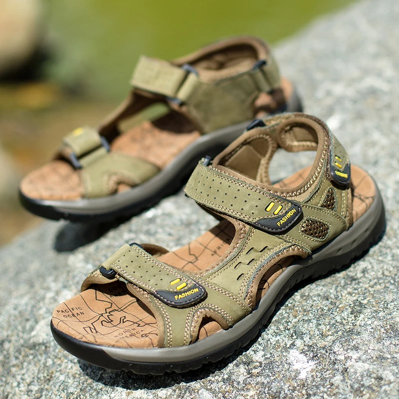 

New Fashion Summer Leisure Beach Men Shoes High Quality Genuine Leather Sandals Men's Sandals Big Size 38-48