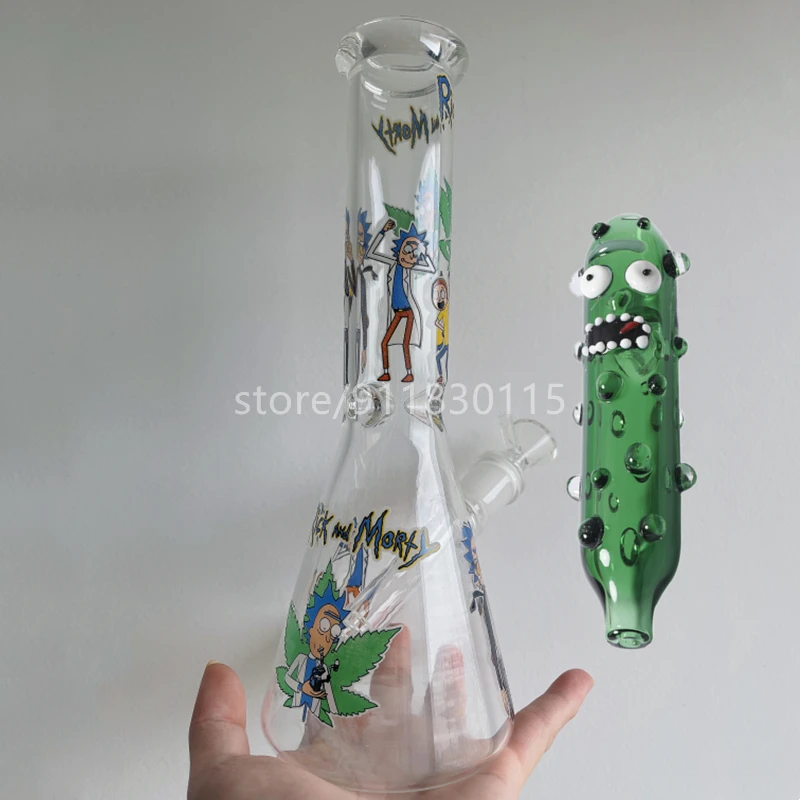 

10" Glass Vase for Home Decor Pickle Rick Handmade Deep Spoon Pipe
