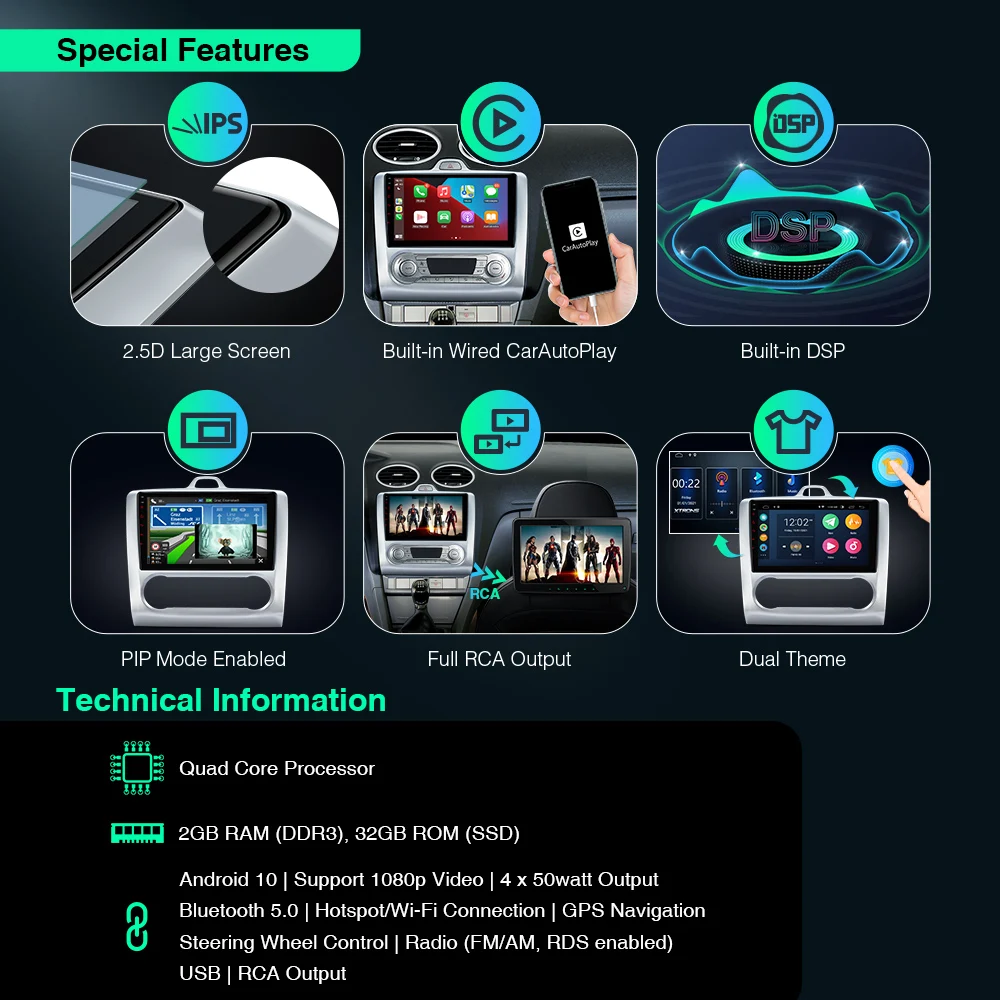 Автомобильный стереопроигрыватель XTRONS 9 дюймов Android 10 0 для FORD Focus 2 II 2007- 2011