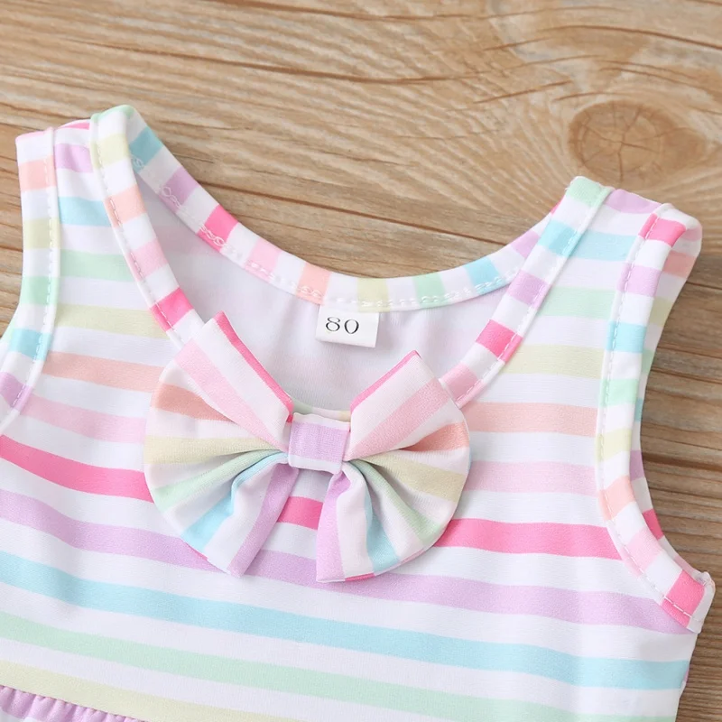 

Summer Baby Swimwear Toddler Kids Girl Colorful Straps Striped Print Tops Shorts Kid Children Swimsuit Summer Beachwear Outfits