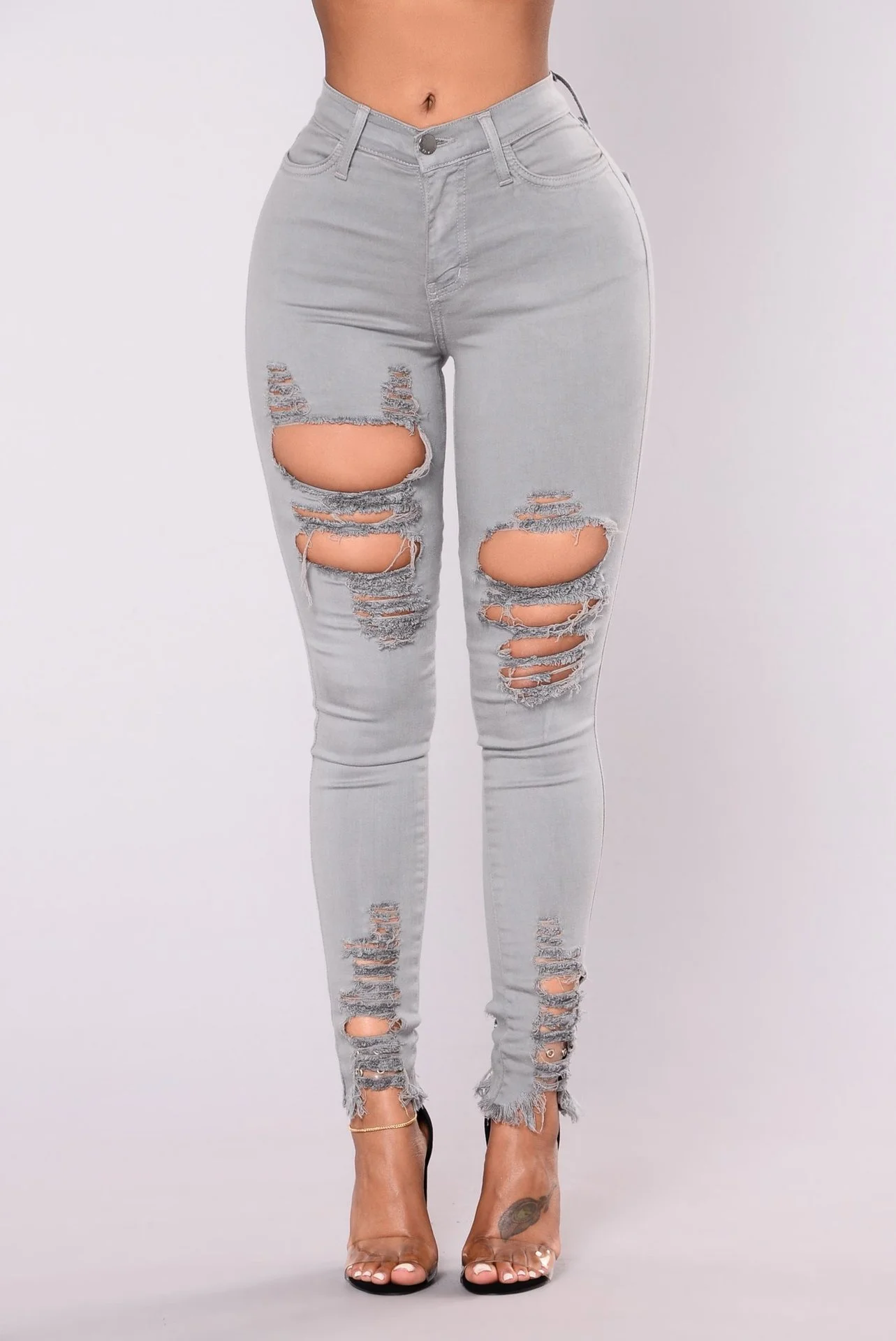 

#spring and Summer Cotton Elastic Tear Hole Elastic Leggings Camouflage Pants Hole Jeans Ripped Pant Classic Jeans