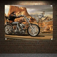 motorcycle riders canvas painting motors cloth poster sticker pub bar garage decor vintage banners flags wall hanging tapestry