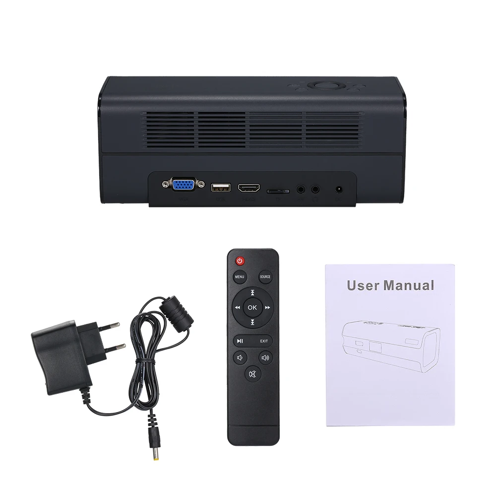 Проектор Full HD DLP портативный мини с 30000 часами жизни лампы для домашнего театра и развлечений, с боковым разъемом для подключения, US-штекер.