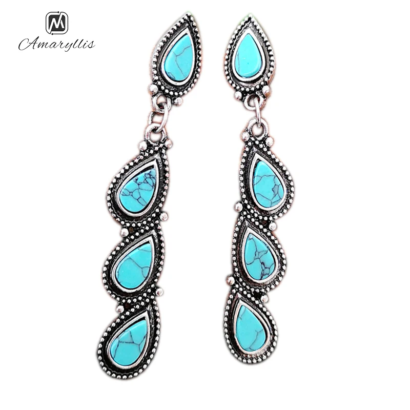 Богемные бирюзовые массивные серьги Amaiyllis для женщин Винтажные гвоздики с