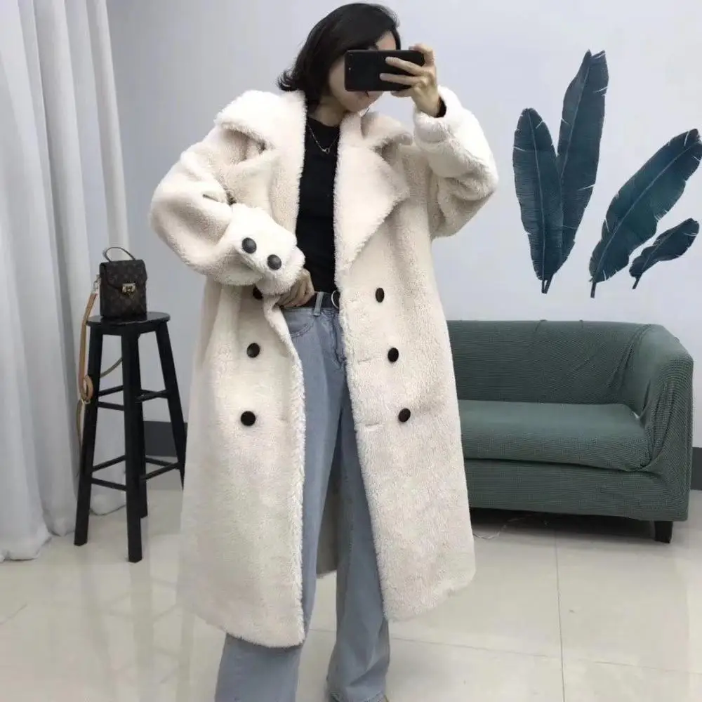 ZiZhen длинное пальто из гранулированной шерсти с поясом отложным воротником замша