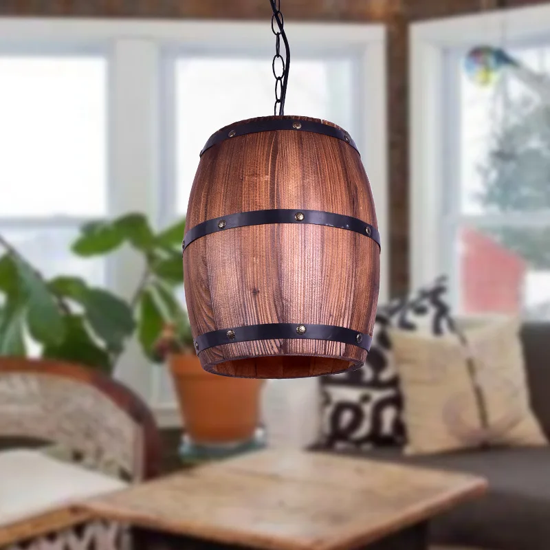 

American Wood Wine Barrel Pendant Light Fixture Luminaire Vintage Bar Hanging Lamp Cafe Restaurant Kitchen Industrial Decoration