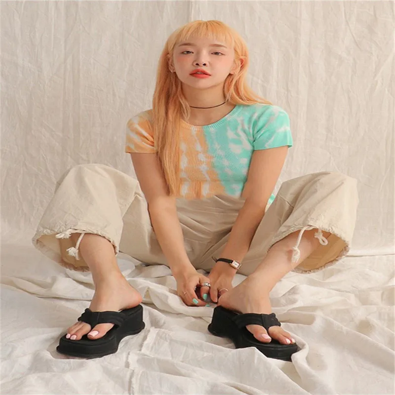 

Chunky Heel Summer Beach Platform Flip Flops Women Slides Faux Sueded Open Toe Soft Sole Designer Sandals Women Y2K Shoes