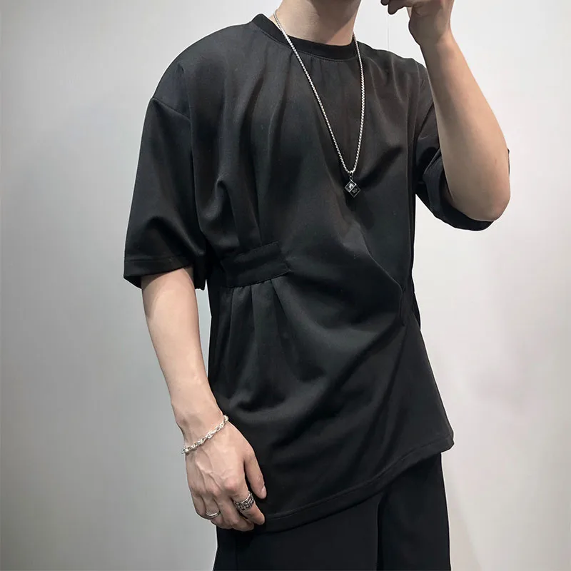 

Летняя свободная футболка с круглым вырезом, новая летняя большая Асимметричная дизайнерская мужская однотонная нежелезная Тонкая Повсед...