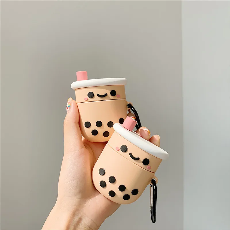 

For AirPod 2 Case 3D Pearl Milk Tea Cartoon Soft Silicone Wireless Earphone Cases For Apple Airpods Case Cute Cover Funda