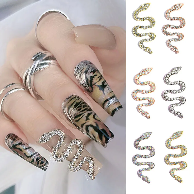 

12Pcs Snake 3D Nail Charm Manicure Gold Sliver Metal Crystals Rhinestones Shiny For Nails Art Decorations DIY Alloy Nail Diamond