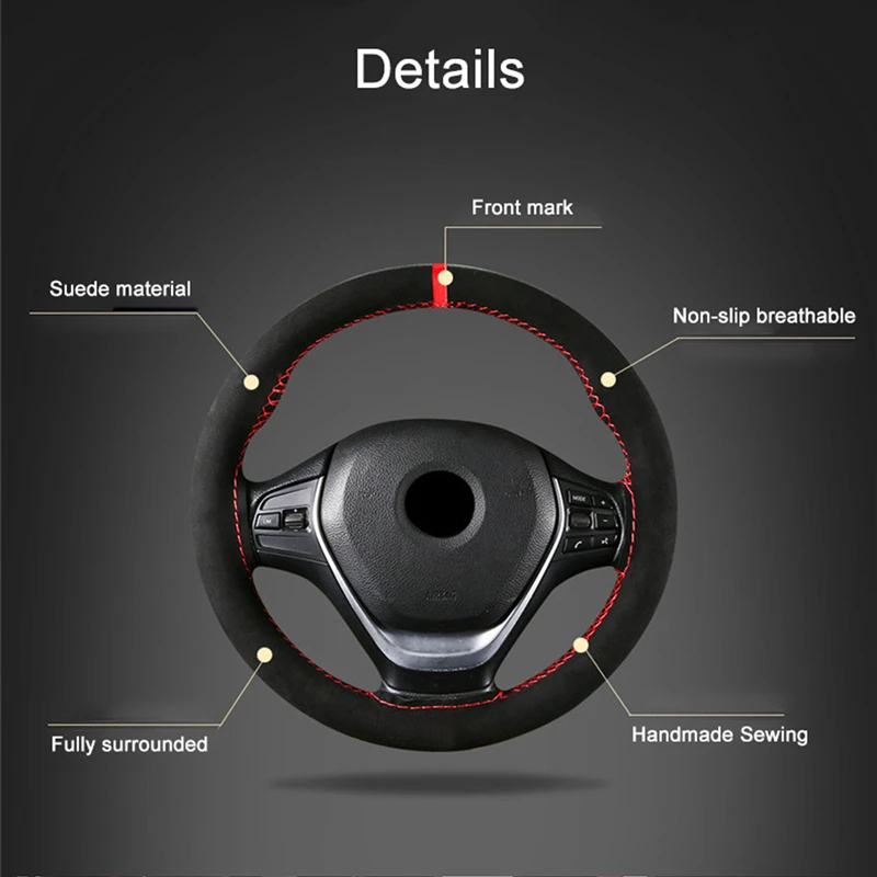 

Black Suede Braid On Steering Wheel Car Steering Wheel Cover Diameter 14.6inch / 35-37cm Auto Car Accessories