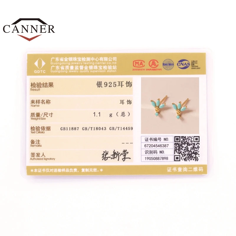 

CANNER 100% Real 925 Sterling Silver 2020 INS Style Turquoise Stud Earrings For Women Small Piercing Earring Jewelry Pendientes