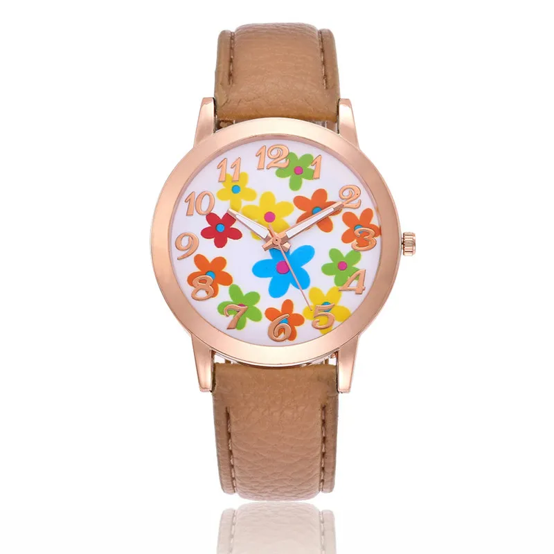 2019 ретро кожаные женские часы бренд кварцевые аналоговые Reloj Mujer милый цветочный