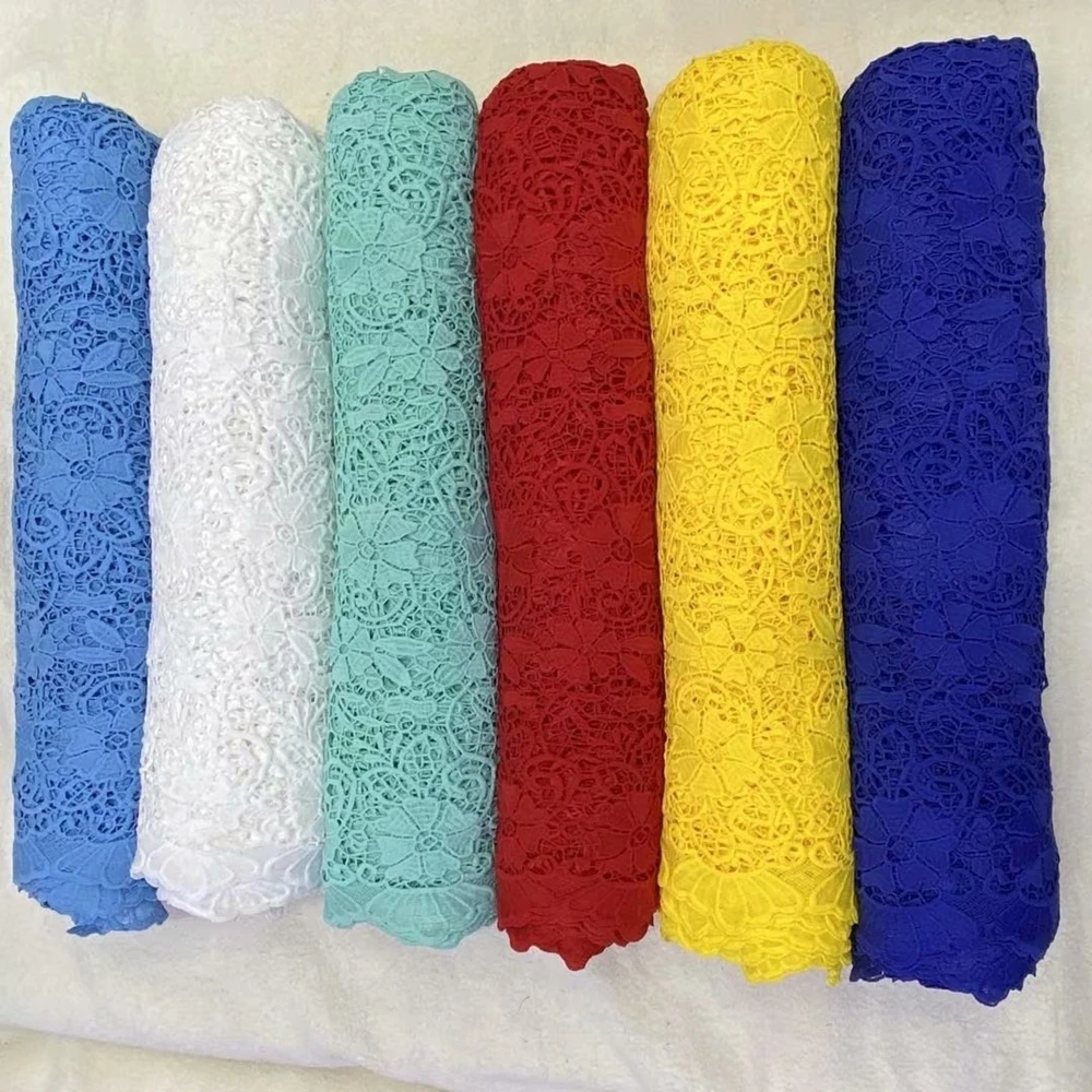 Африканское кружево Анна желтого цвета Водорастворимая Ткань