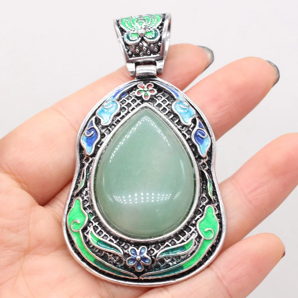 

Natural Stone Lapis lazuli Pendant Malachite Antique-Silver Color Reiki Heal Crystal for Vintage Jewelry Making Necklace