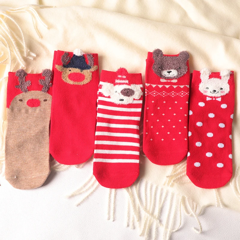 

5 Pairs Kids Socks Boys Girls Christmas Socks Cotton Winter Chilren Clothing New Santa Claus Bear Elk Gift