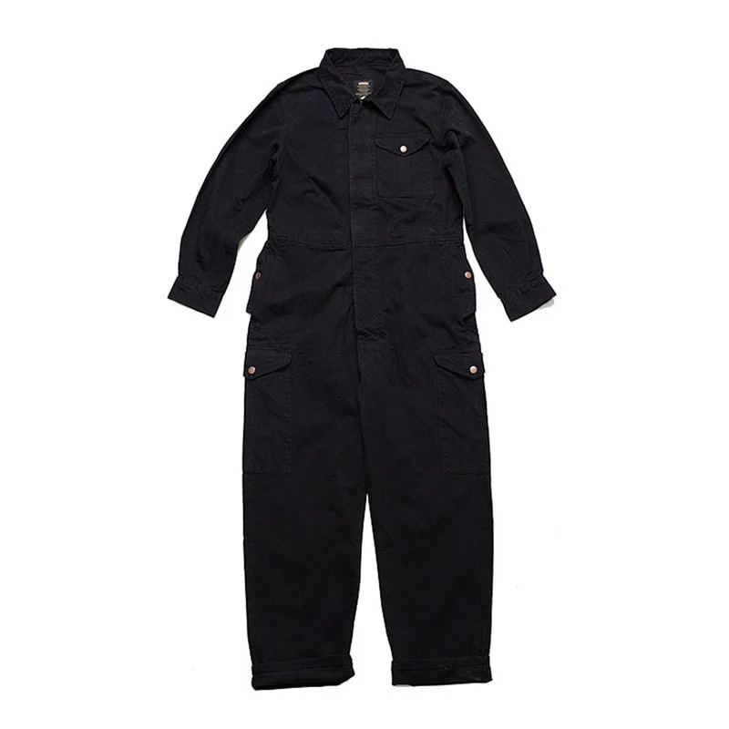 New Black Loose Multi-pocket Work Coverall Mens Cargo Coverall Jumpsuit Men Worker Uniform Overalls Long-sleeve Fashion Suit